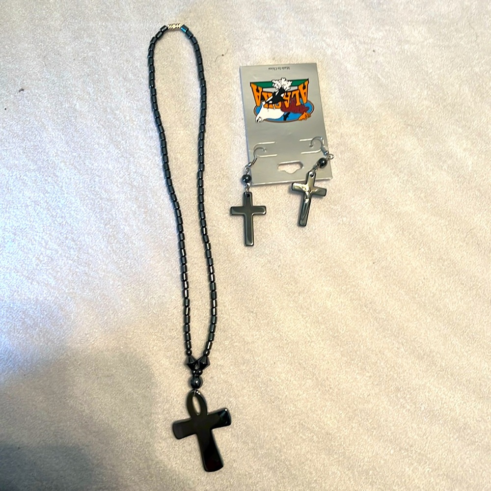 Cross Necklace and Cross Earrings